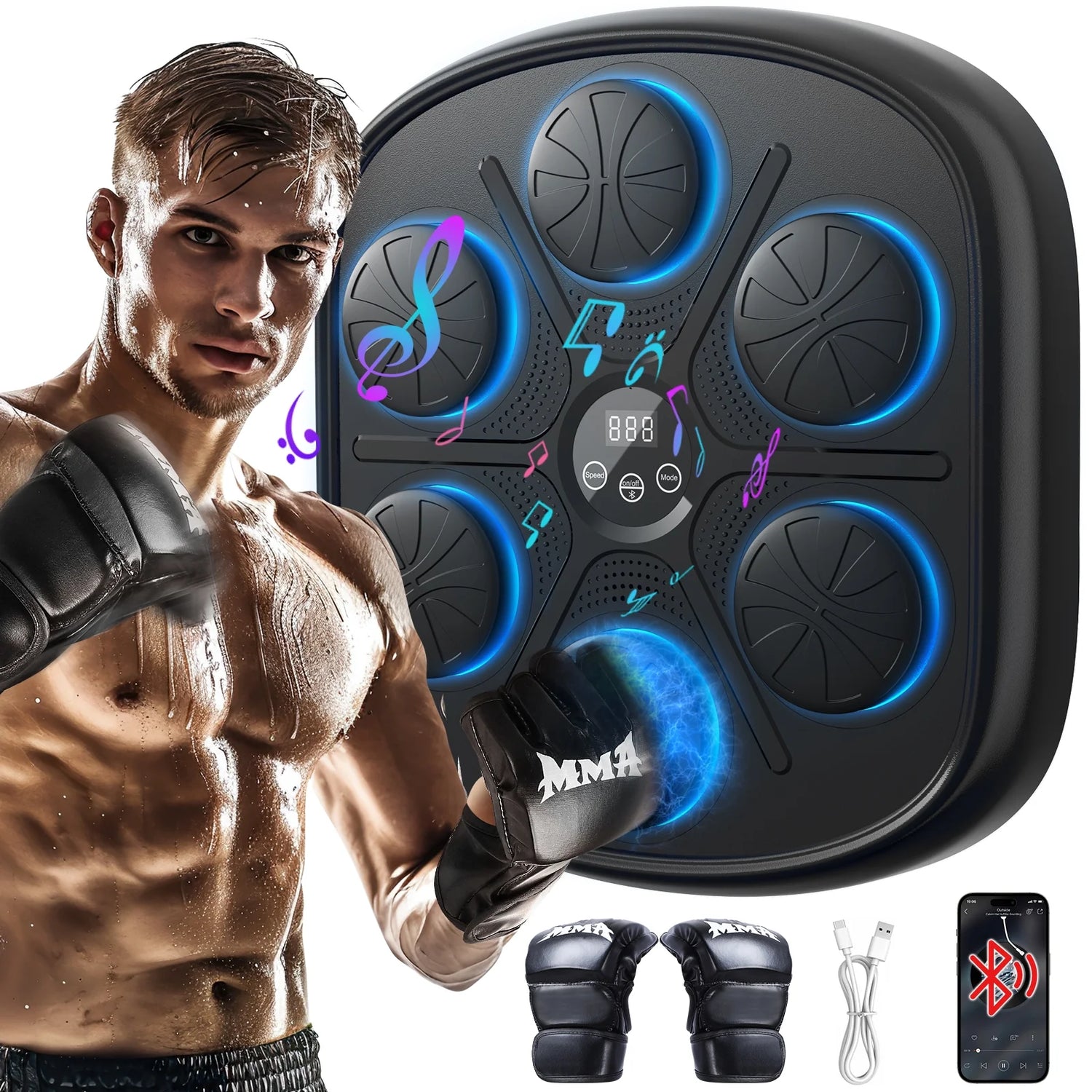 2024 Upgraded Adult Smart Music Boxing Machine, Electronic Boxing Machine with Boxing Gloves, Boxing Music Fitness Machine with Smart Display, Smart Boxing Machine Wall-Mounted Music for Home and Gym